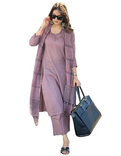 AARVAA TRENDS Women's Rayon Blend Solid Straight Kurta with Pant & Dupatta