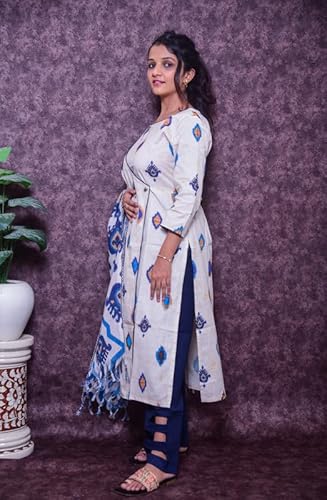 Ikat Impressions by Riva Raga | Pure Cotton Kurta Set for Women | White & Blue
