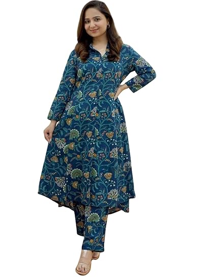 GRACELIVA Anarkali Kurta Set for Women – Viscose Rayon Printed Kurta with Straight Pants