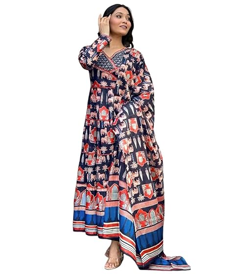 GRACEMIRA Women’s Anarkali Kurta Set – Rayon Viscose Printed Kurta with Palazzo & Dupatta