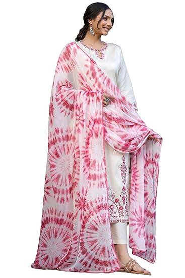 Gulmora Women's Cotton Blend Straight Embroidered Kurta with Pant & Dupatta