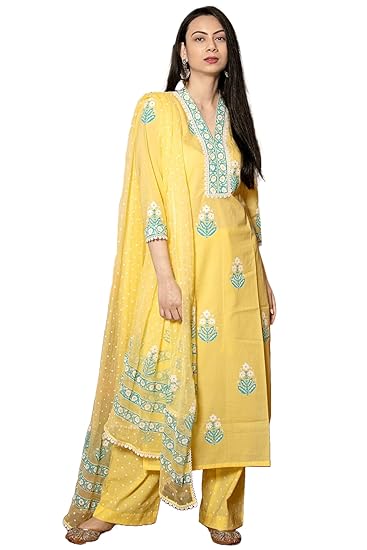 Gulzeen Women's Rayon Viscose Printed Straight Kurta with Pant & Dupatta