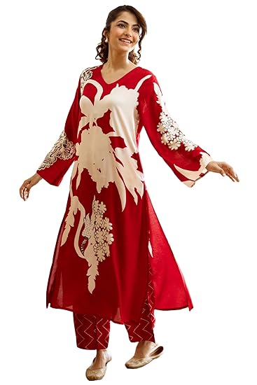 GleamRoot Women's Rayon Viscose Straight Printed Kurta with Palazzo