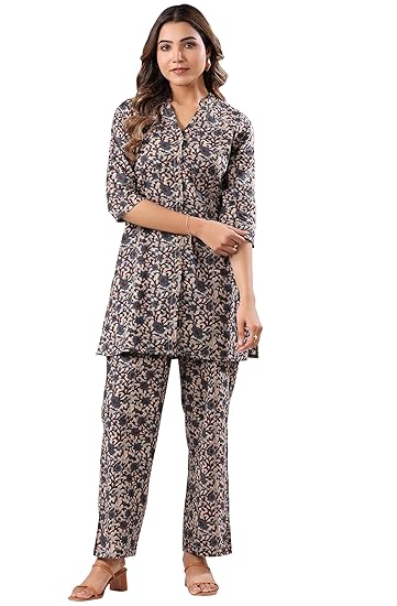 Jivora Women's Pure Cotton Floral Printed Straight Co-ord Set